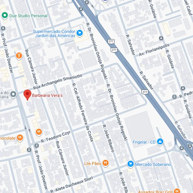 Mapa com a localização da Barbearia Vera's, no Jardim das Américas, Curitiba